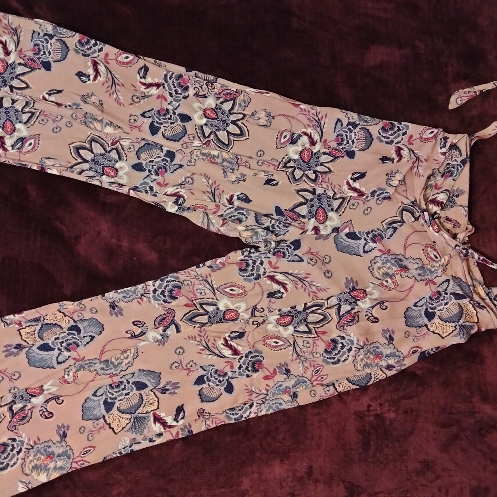 Charlotte Russe Floral Wide Leg Pants - Pink and Blue